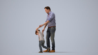 3D human model boy casual kids, photogrammetry scanned person for archviz, three-quarter view render
