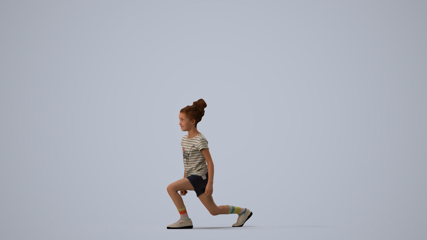 realistic 3D girl casual kids, scanned archviz people for Blender and 3ds Max, three-quarter view render