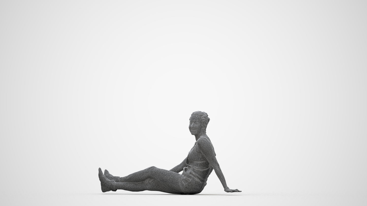 realistic 3D people woman casual sitting, render-ready for V-Ray and Corona, FBX OBJ, wireframe back view