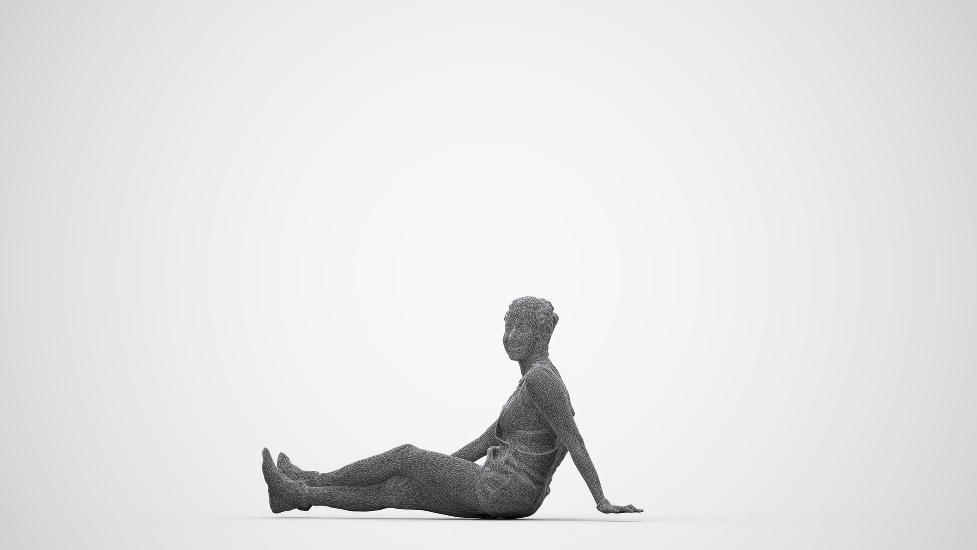 realistic 3D people woman casual sitting, render-ready for V-Ray and Corona, FBX OBJ, wireframe back view