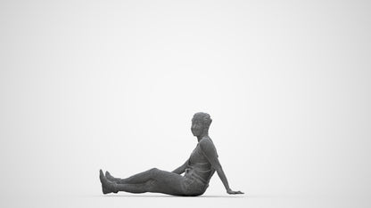 realistic 3D people woman casual sitting, render-ready for V-Ray and Corona, FBX OBJ, wireframe back view