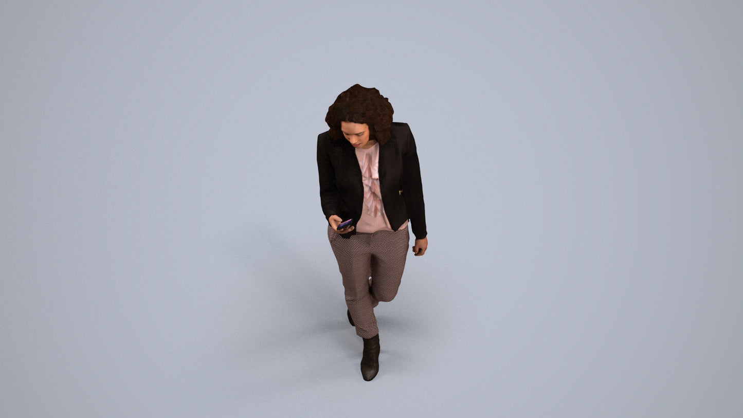 realistic 3D woman business walking, scanned archviz people for Blender and 3ds Max, back view render