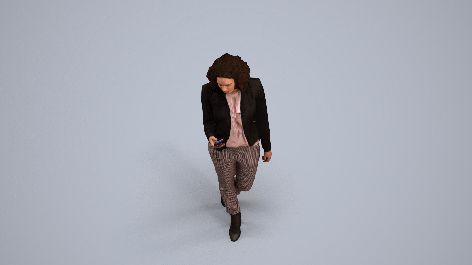 realistic 3D woman business walking, scanned archviz people for Blender and 3ds Max, back view render