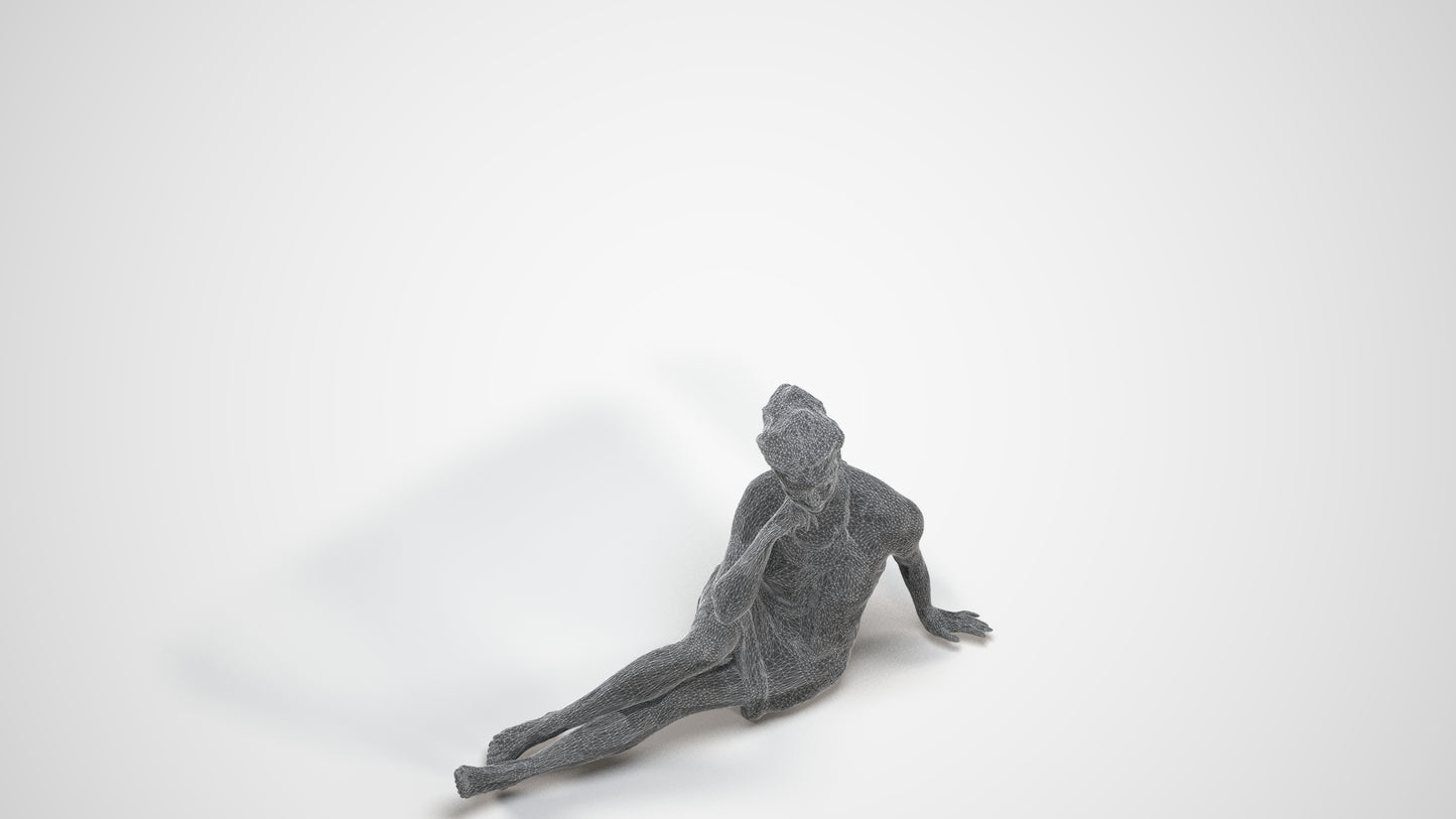 realistic 3D human woman pool, archviz people FBX OBJ for Blender, wireframe three-quarter view