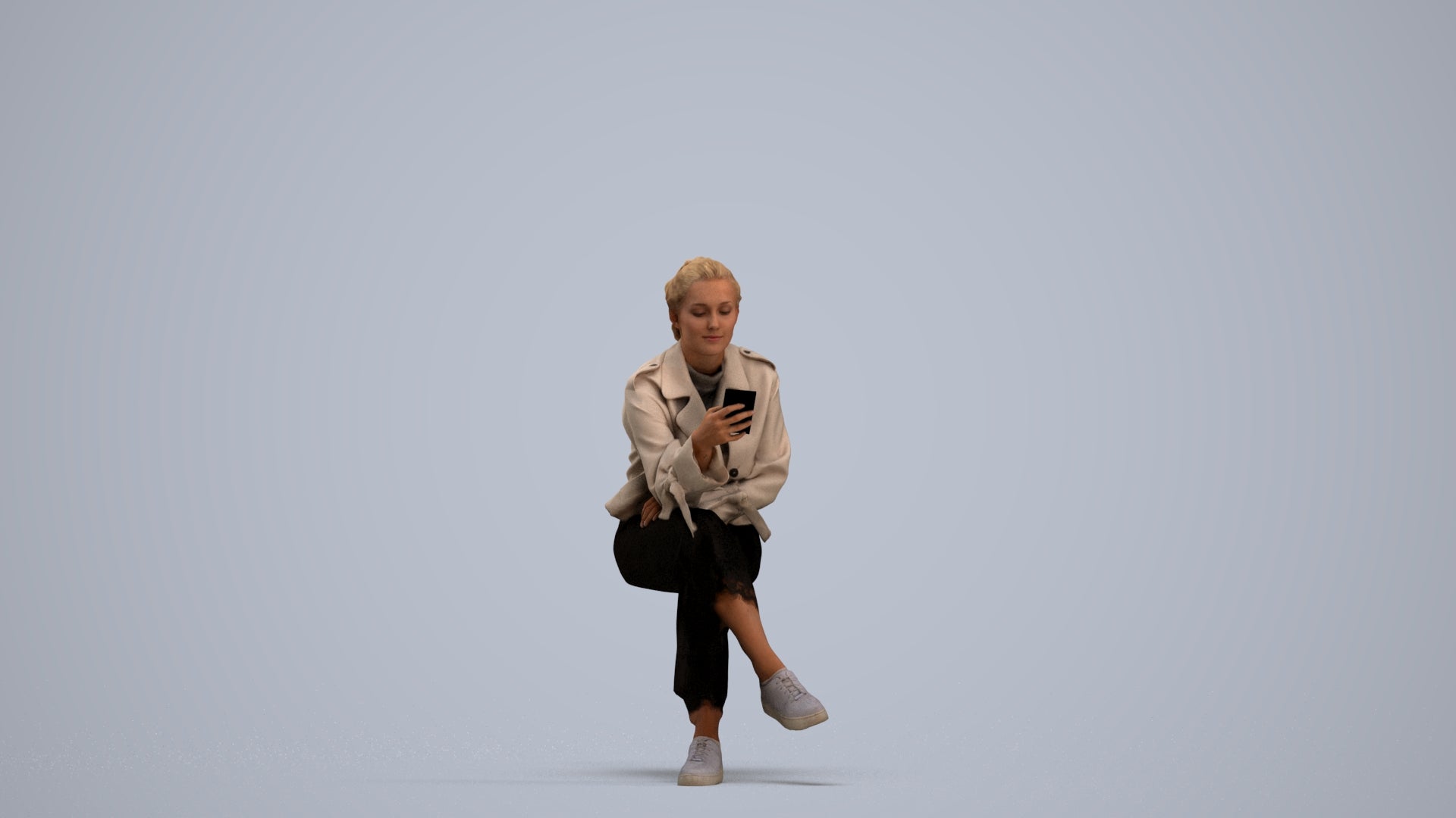 photogrammetry 3D woman casual sitting, realistic human model archviz FBX, standing pose render