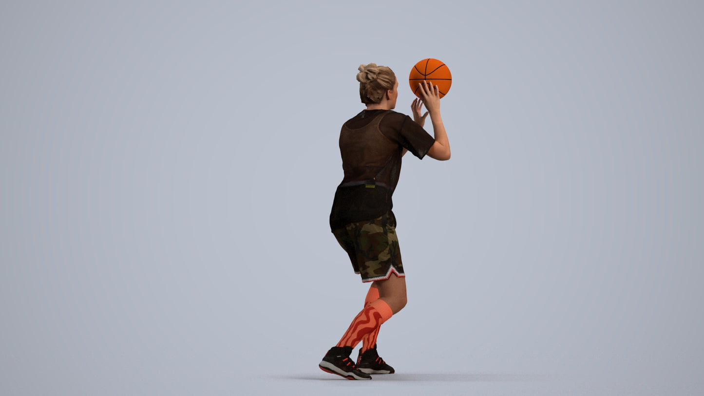3D human model woman sport, photogrammetry scanned person for archviz, front view render