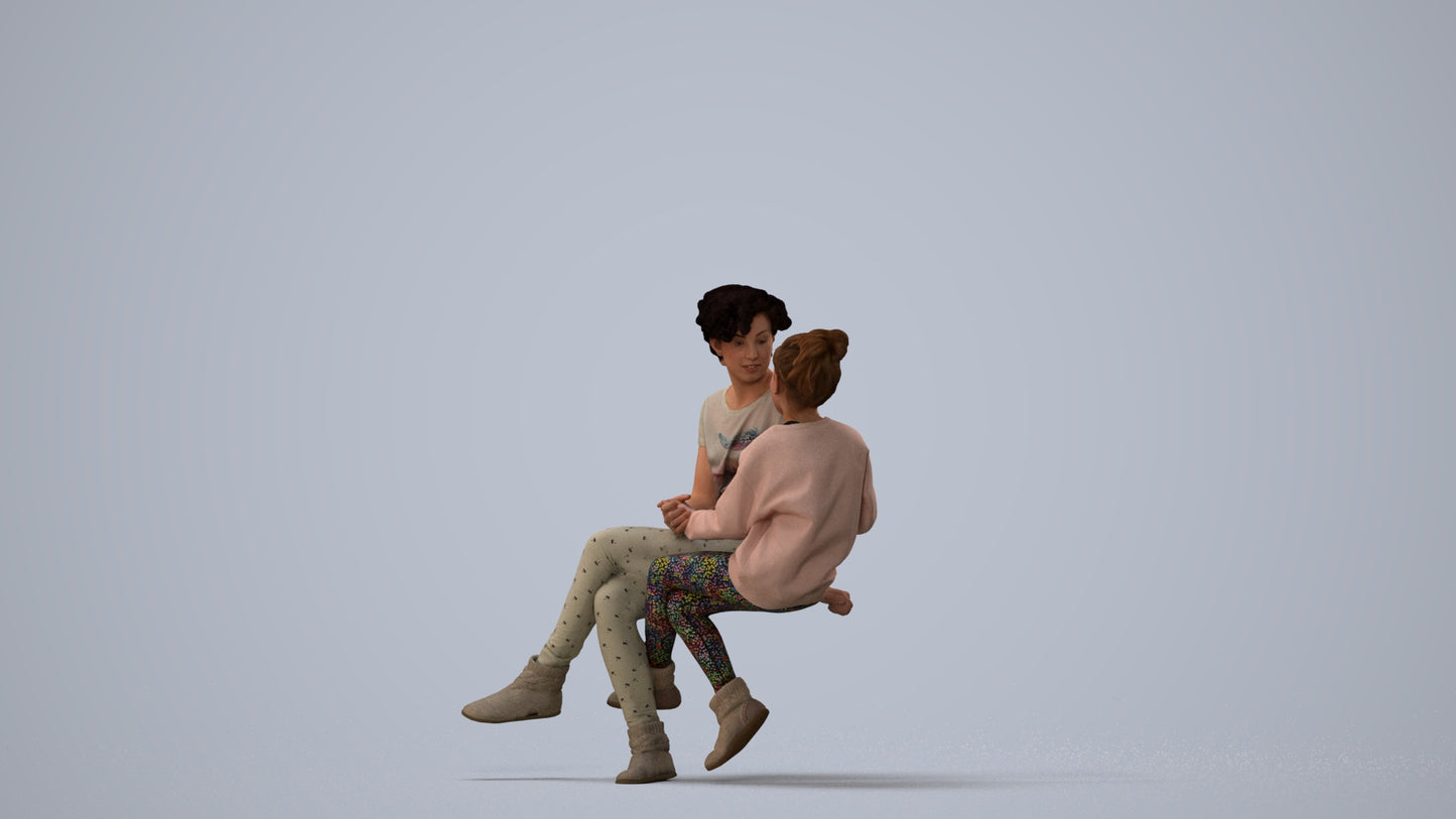 3D human model girl casual kids, photogrammetry scanned person for archviz, three-quarter view render
