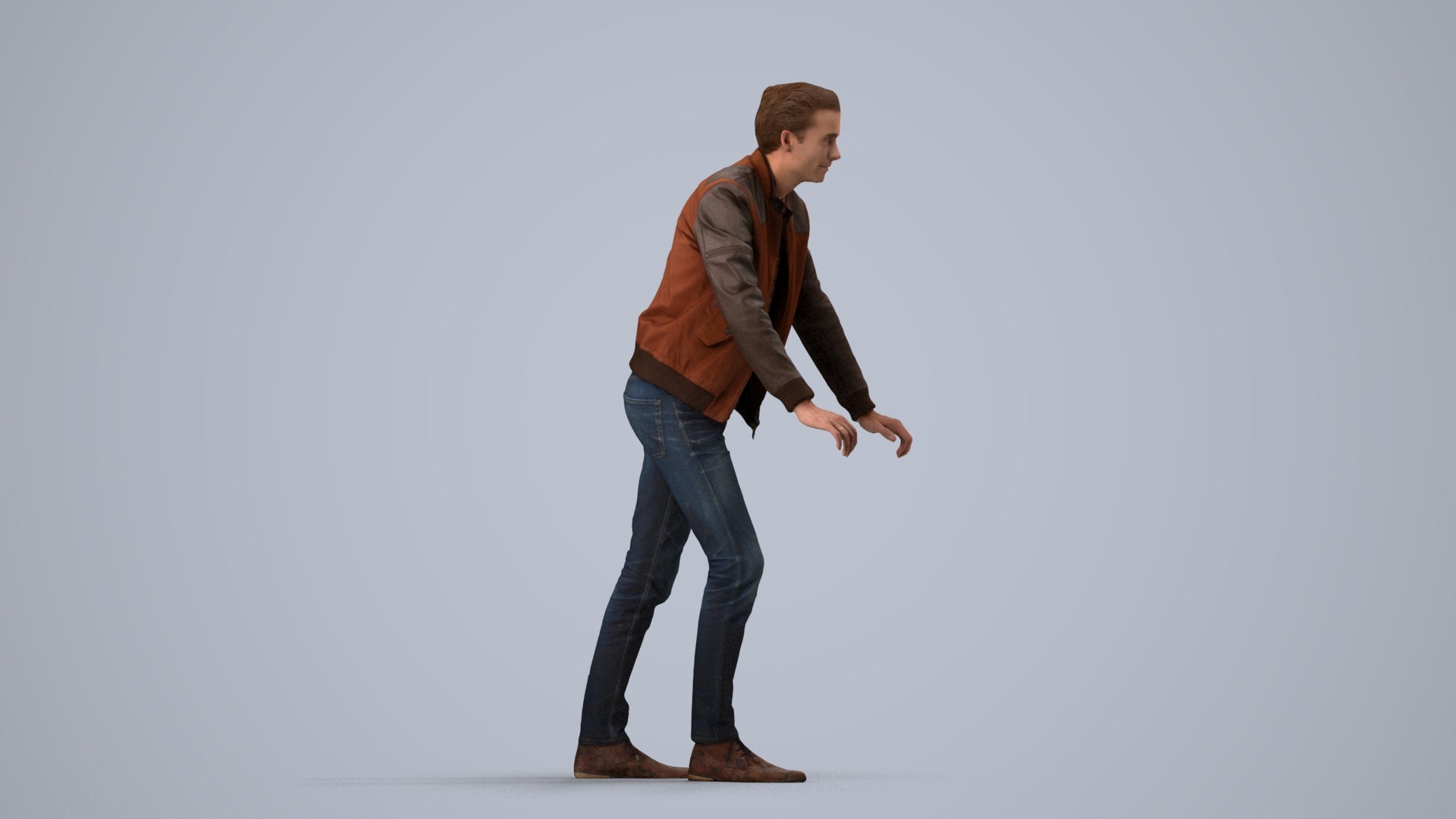 realistic 3D man casual walking, scanned archviz people for Blender and 3ds Max, side view render