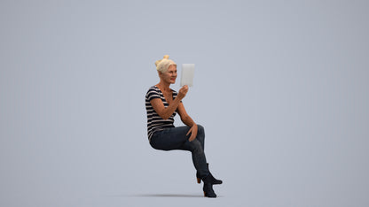 3D scanned senior woman sitting casual, photorealistic archviz people for Enscape and SketchUp, standing pose render