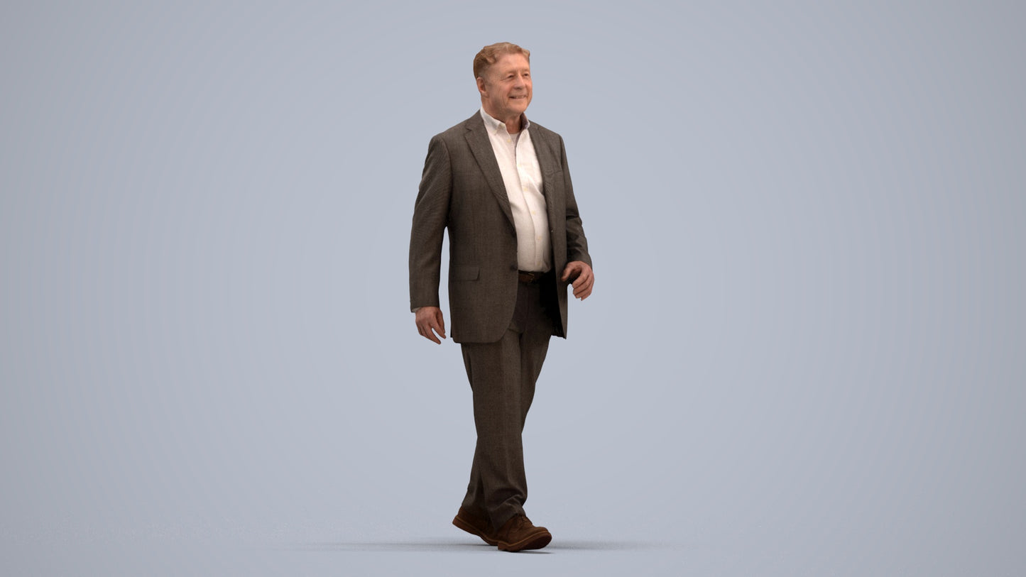 realistic 3D senior man business standing, scanned archviz people for Blender and 3ds Max, standing pose render