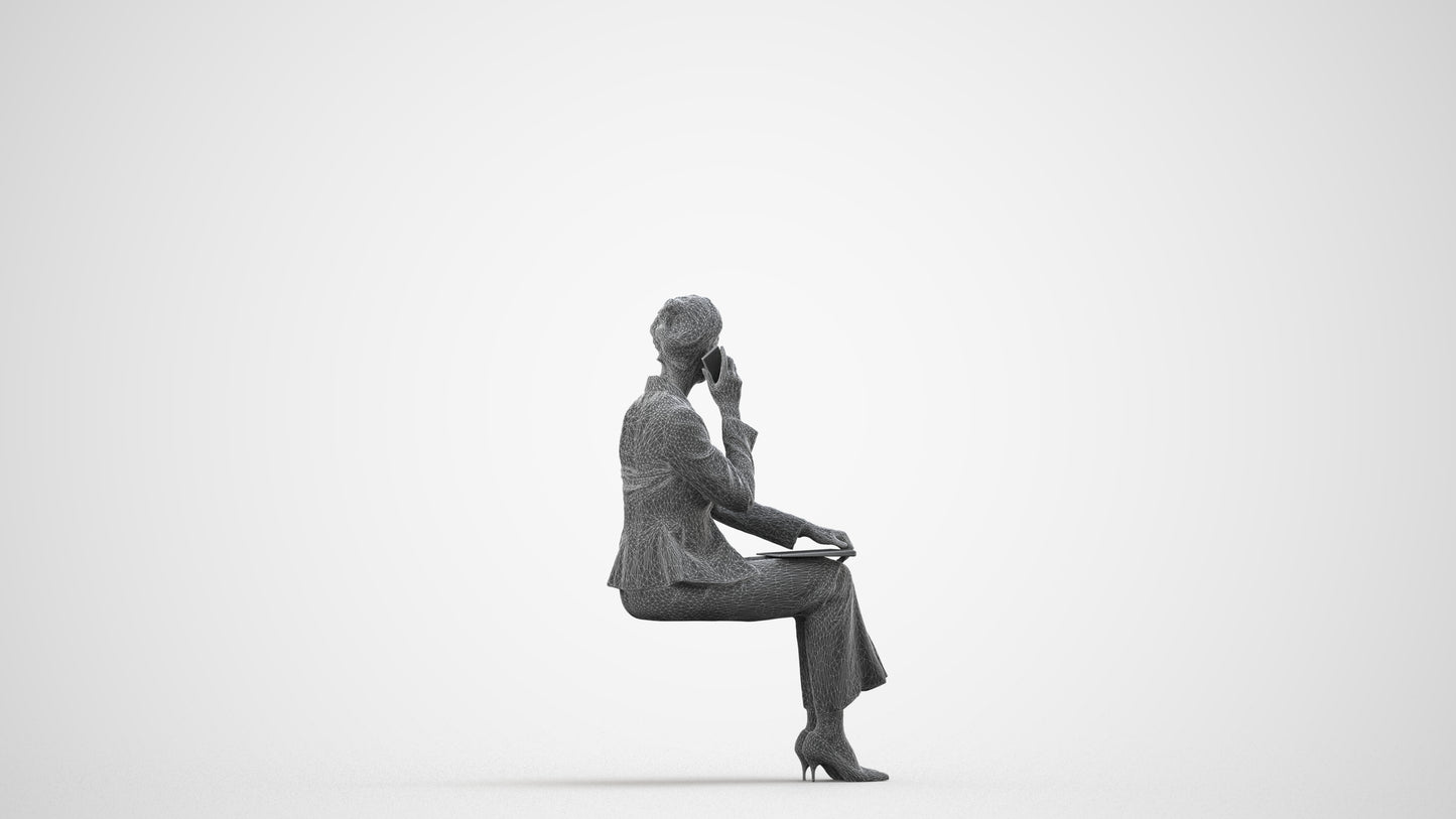 3D human model woman casual mix, photogrammetry scanned person for archviz, wireframe side view