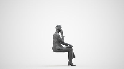 3D human model woman casual mix, photogrammetry scanned person for archviz, wireframe side view