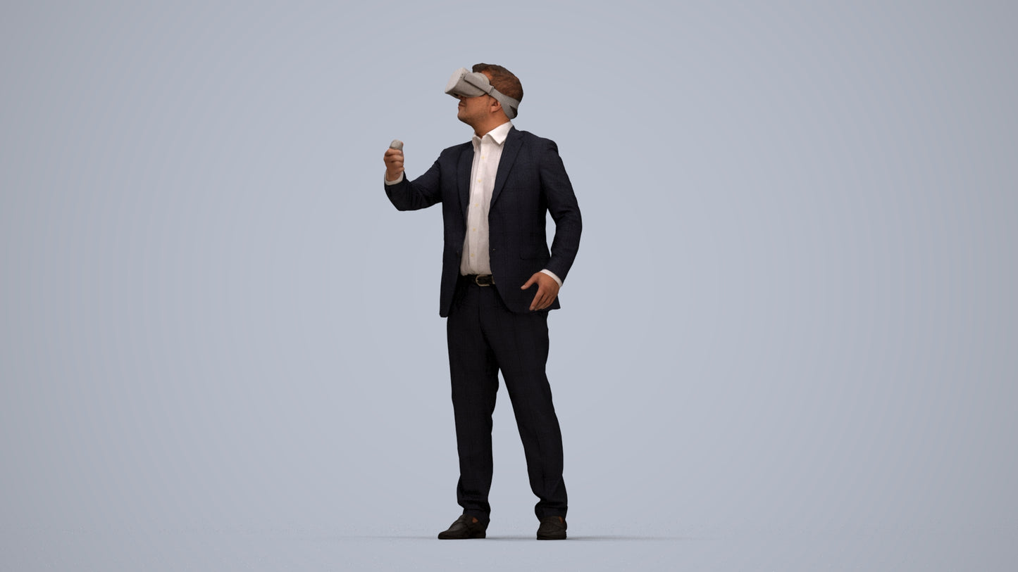 realistic 3D human man business standing, archviz people FBX OBJ for Blender, top-down view render