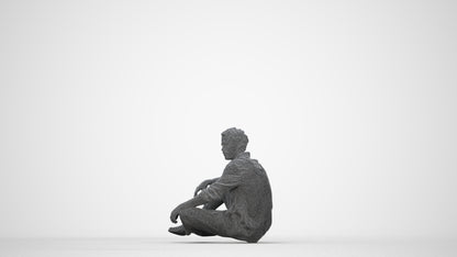 scanned 3D man casual sitting, photogrammetry people for Enscape and V-Ray, wireframe back view