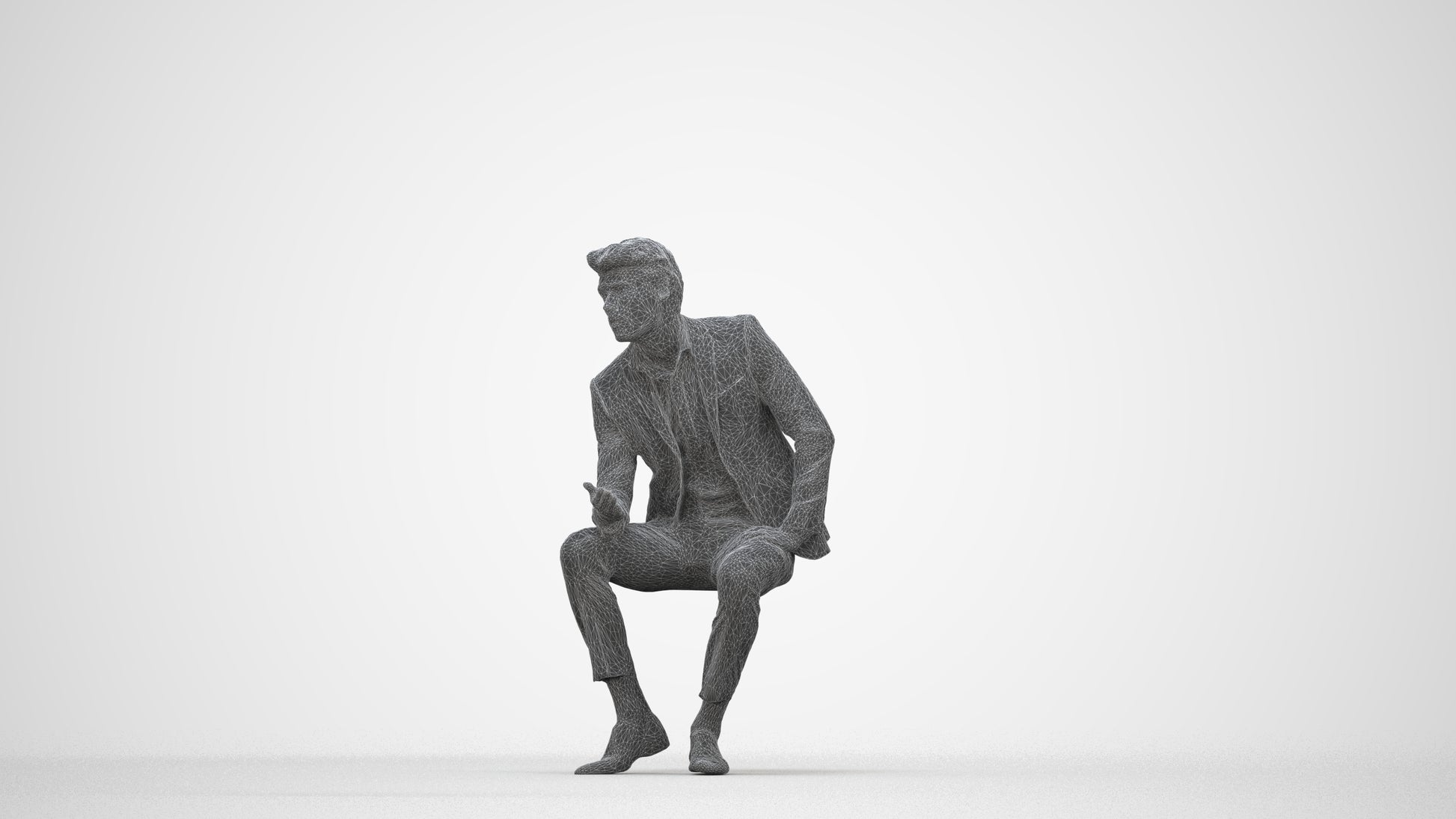 photogrammetry 3D man business, realistic human model archviz FBX, wireframe back view