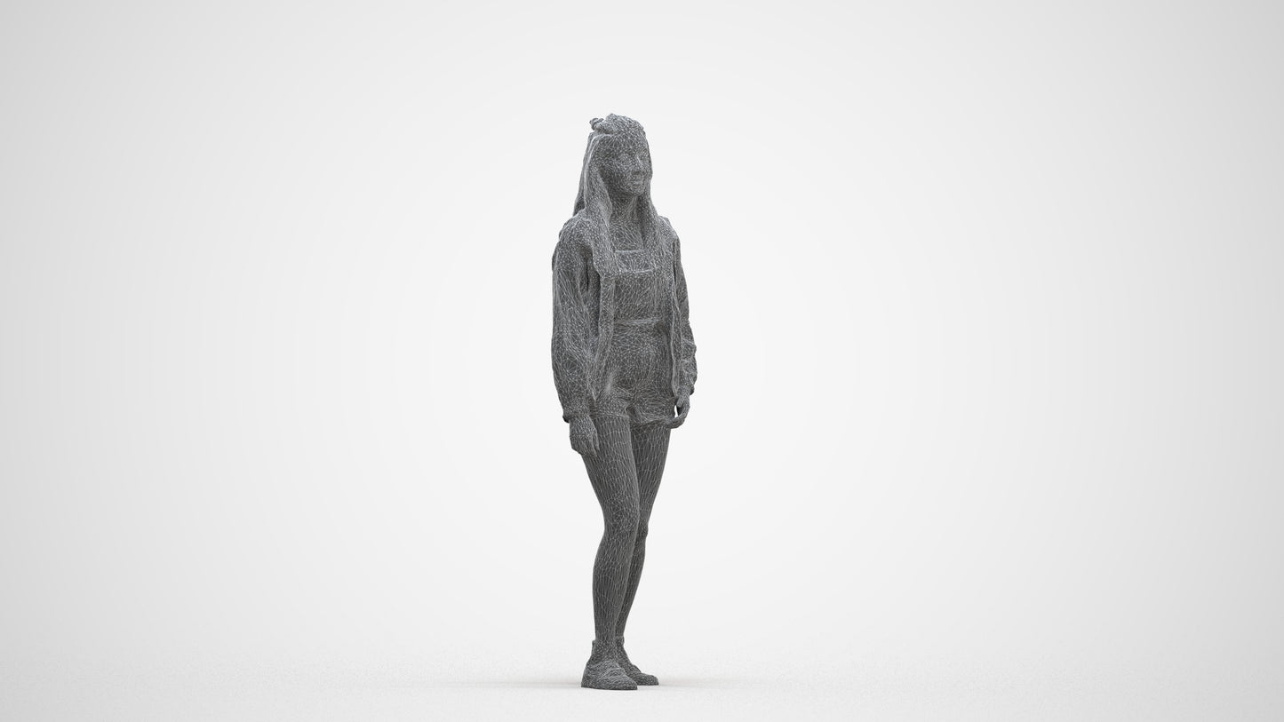 photogrammetry 3D woman casual standing, realistic human model archviz FBX, three-quarter front view render