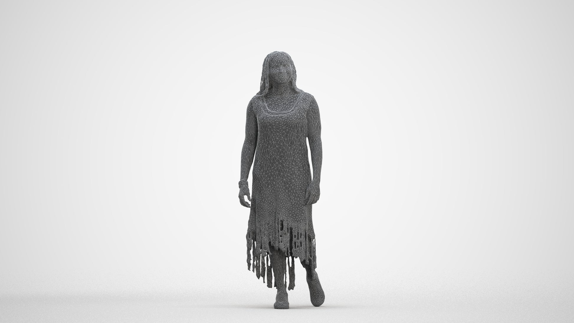 3D human model woman casual standing, photogrammetry scanned person for archviz, three-quarter front view render