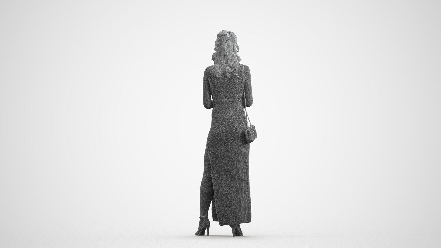 photogrammetry 3D woman formal standing, realistic human model archviz FBX, wireframe front view