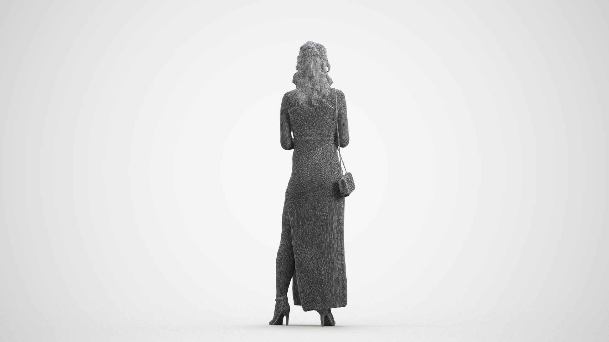 photogrammetry 3D woman formal standing, realistic human model archviz FBX, wireframe front view