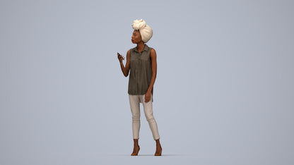 3D scanned woman standing casual, photorealistic archviz people for Enscape and SketchUp, top-down view render