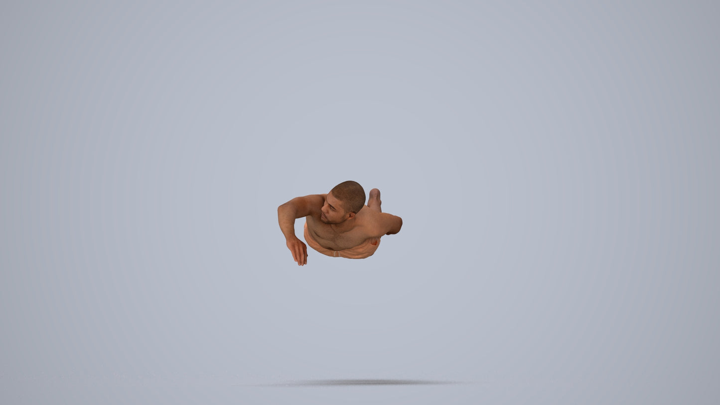 3D human model man sport pool, photogrammetry scanned person for archviz, top-down view render