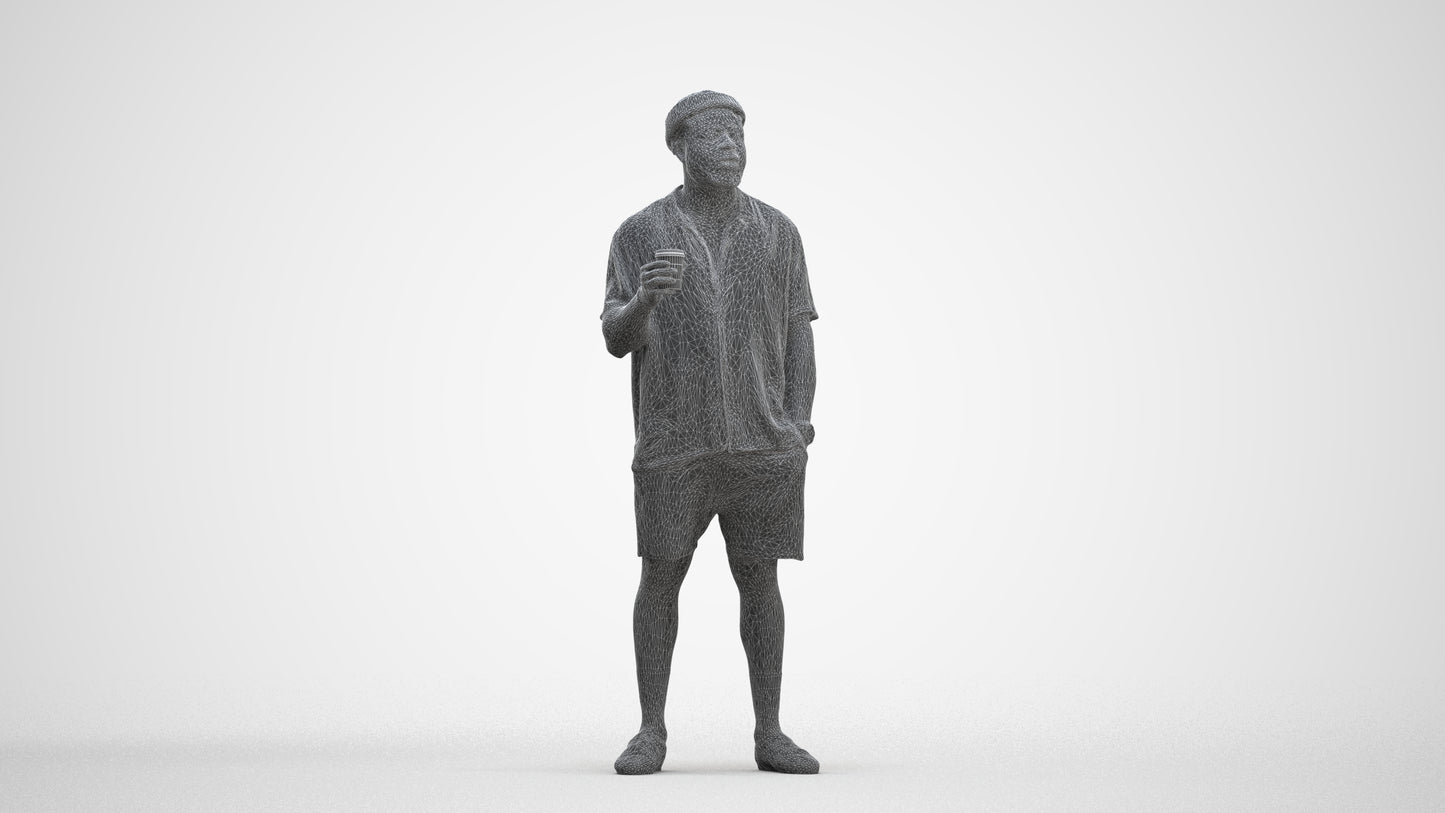 3D scanned man standing casual, photorealistic archviz people for Enscape and SketchUp, three-quarter front view render
