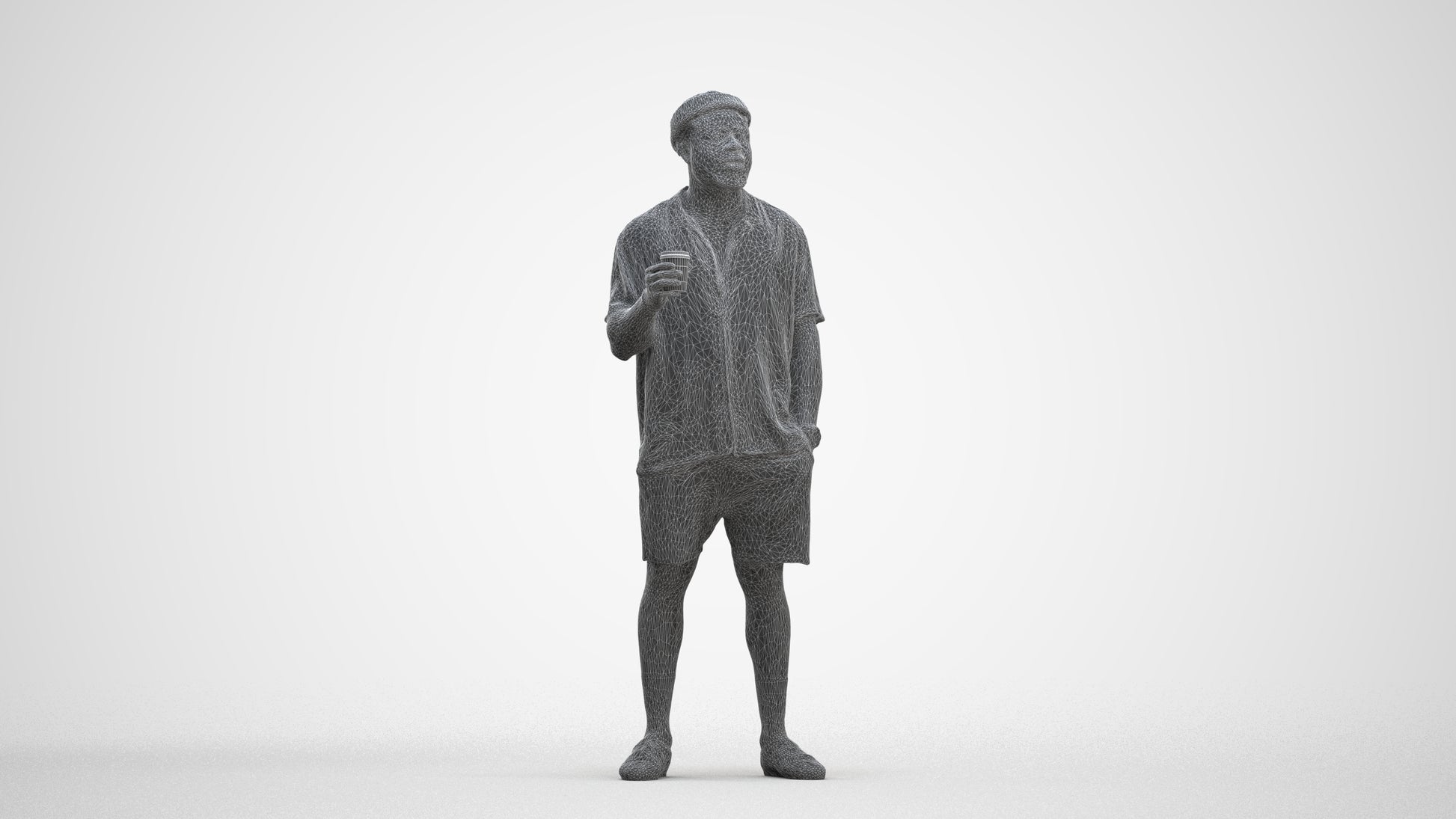 3D scanned man standing casual, photorealistic archviz people for Enscape and SketchUp, three-quarter front view render