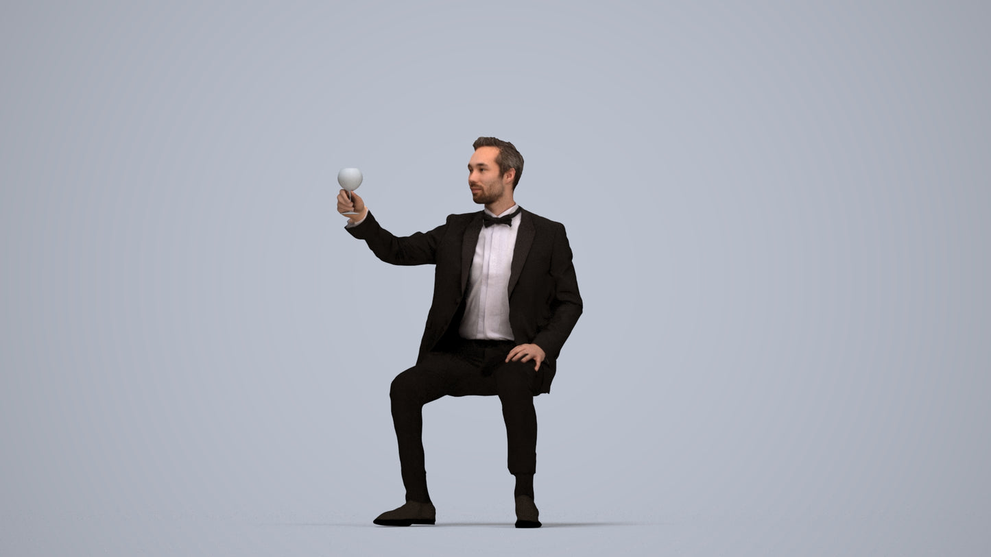 realistic 3D man formal formalaffairs, scanned archviz people for Blender and 3ds Max, top-down view render