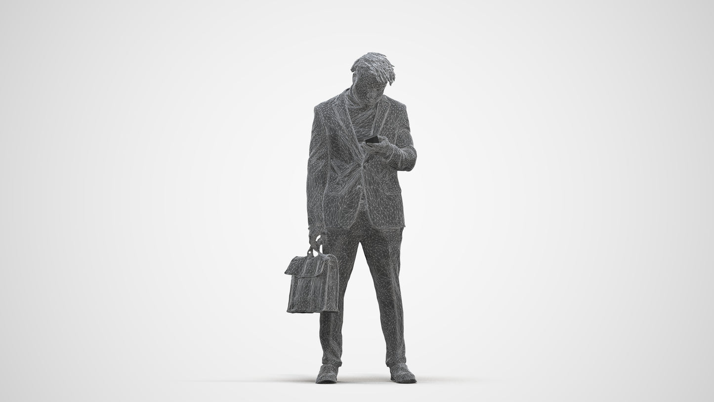 photogrammetry 3D man business standing, realistic human model archviz FBX, three-quarter front view render
