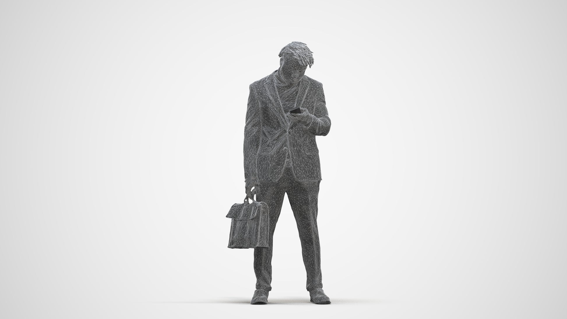 photogrammetry 3D man business standing, realistic human model archviz FBX, three-quarter front view render