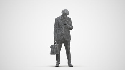 photogrammetry 3D man business standing, realistic human model archviz FBX, three-quarter front view render