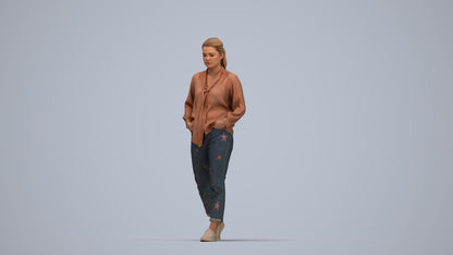 photogrammetry 3D woman casual walking, realistic human model archviz FBX, top-down view render