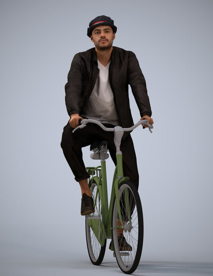 3D scanned man cycling casual, photorealistic archviz people for Enscape and SketchUp