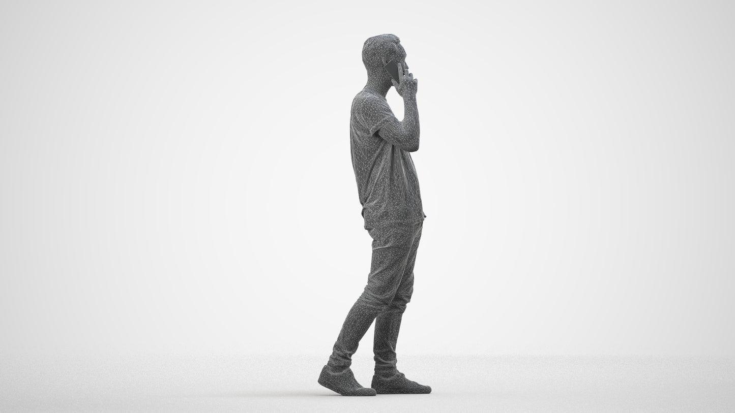 scanned 3D man casual walking, photogrammetry people for Enscape and V-Ray, wireframe side view