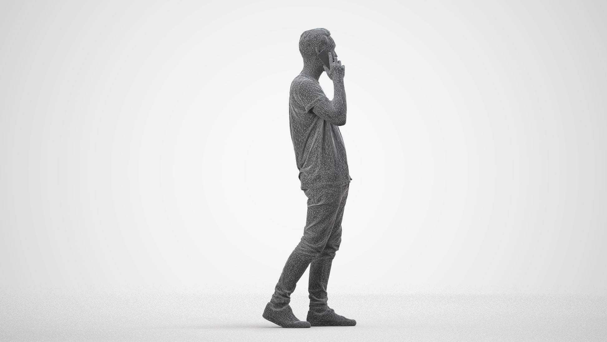 scanned 3D man casual walking, photogrammetry people for Enscape and V-Ray, wireframe side view
