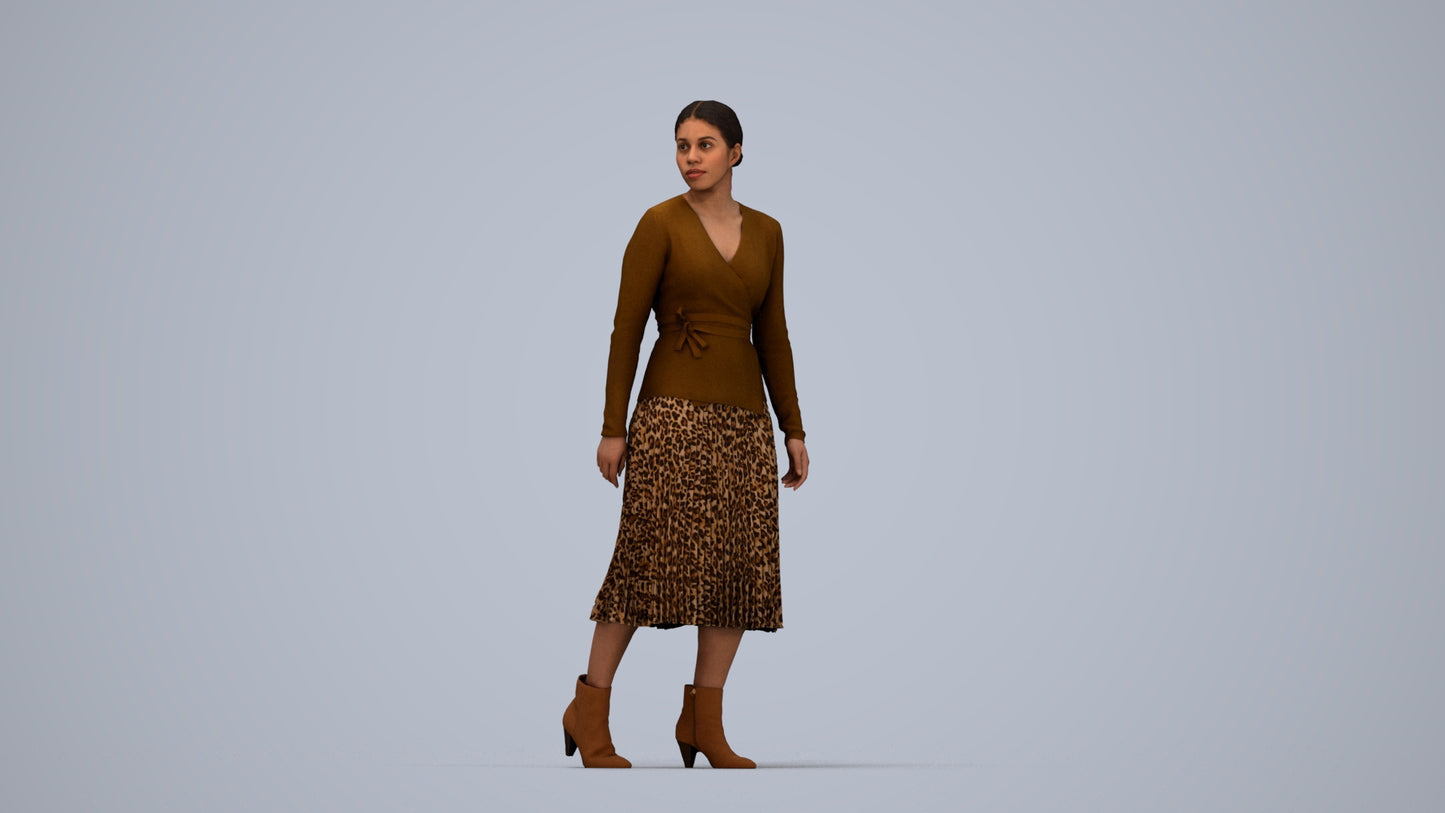 realistic 3D human woman casual walking, archviz people FBX OBJ for Blender, top-down view render