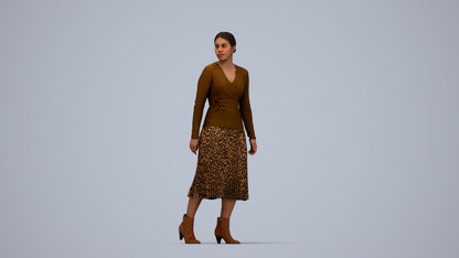 realistic 3D human woman casual walking, archviz people FBX OBJ for Blender, top-down view render