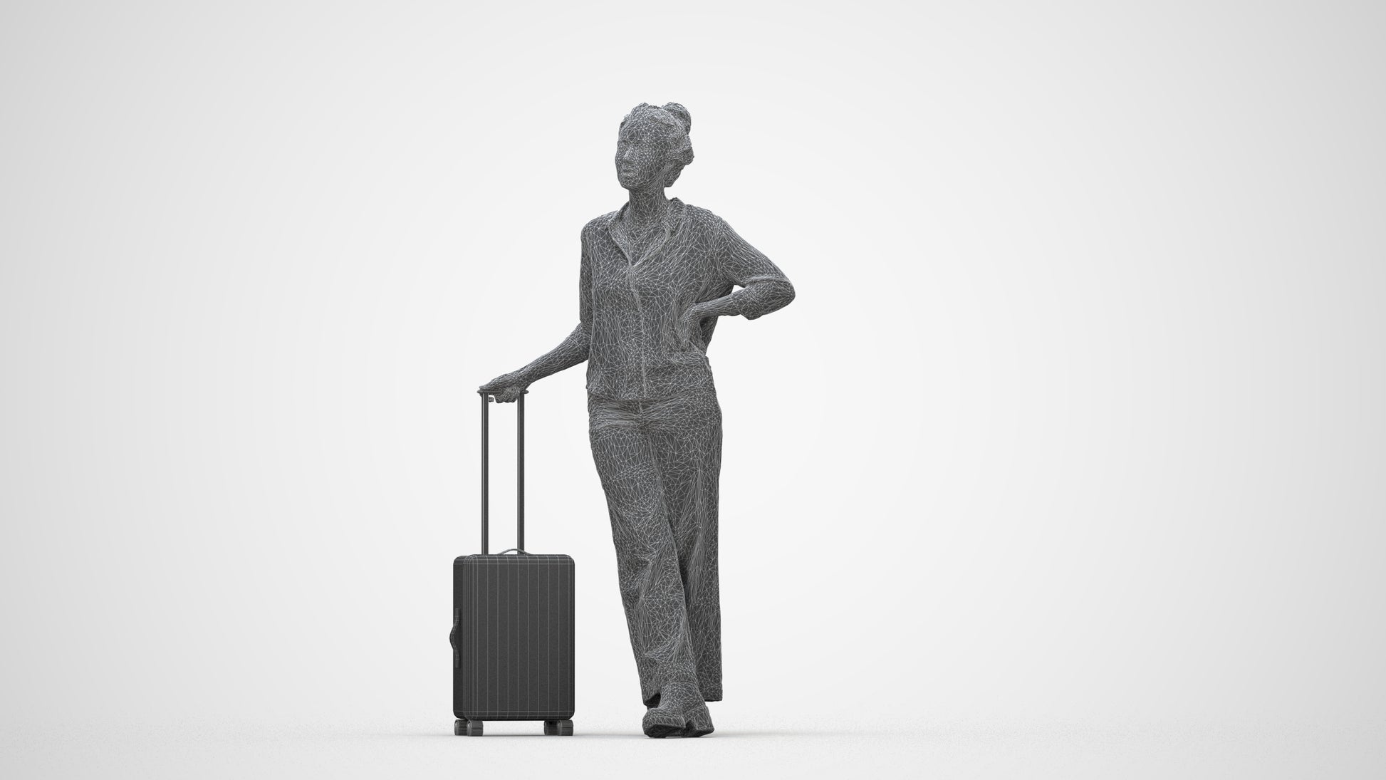 photogrammetry 3D woman casual standing, realistic human model archviz FBX, wireframe back view