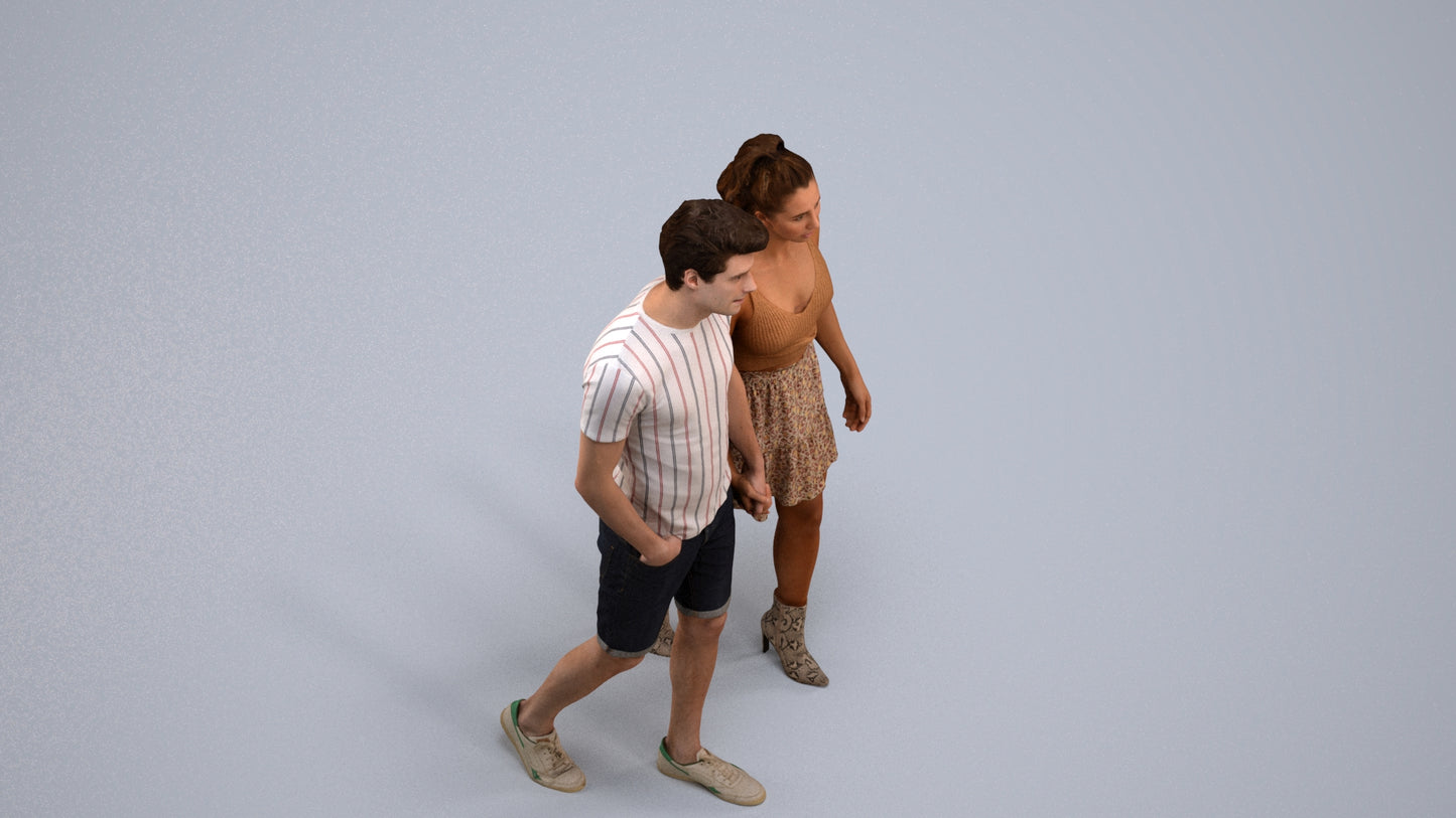 scanned 3D woman casual couple, photogrammetry people for Enscape and V-Ray, back view render