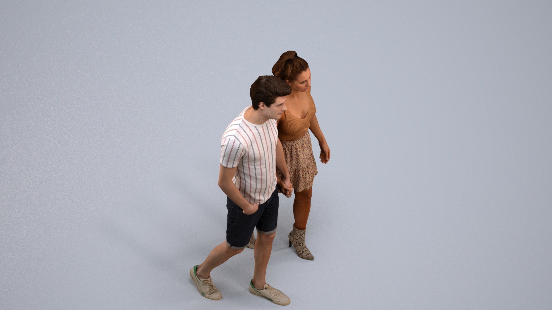 scanned 3D woman casual couple, photogrammetry people for Enscape and V-Ray, back view render