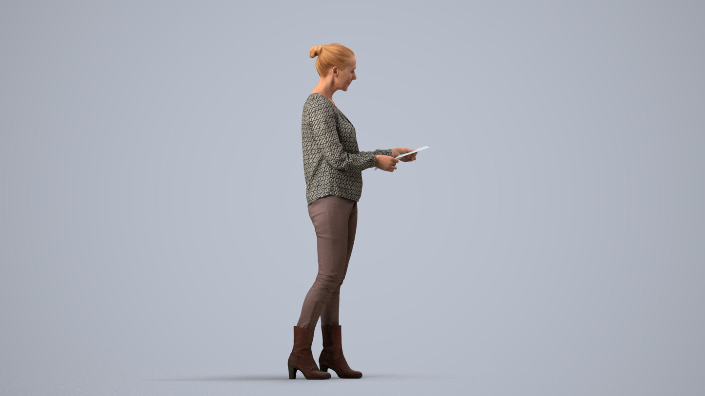 3D people model woman business walking, scanned human for 3ds Max rendering, side view render