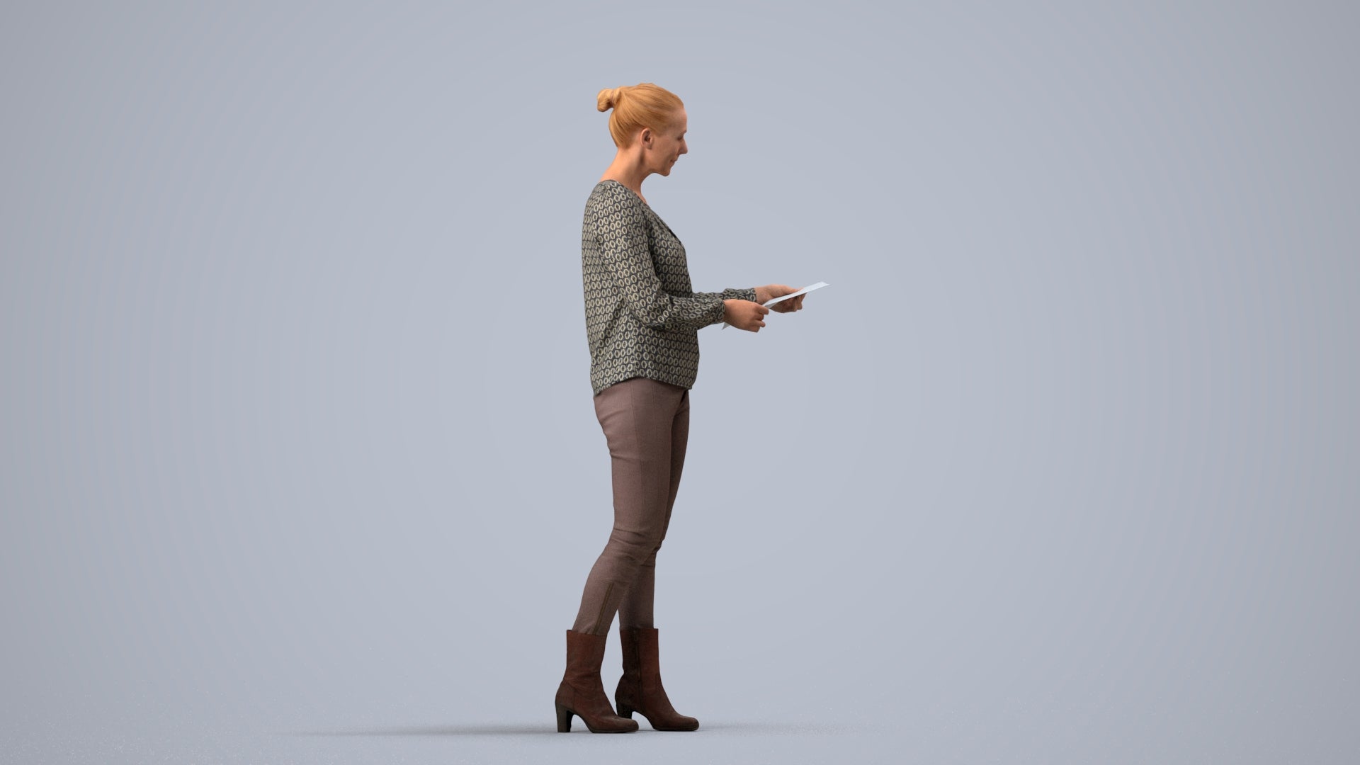 3D people model woman business walking, scanned human for 3ds Max rendering, side view render