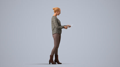 3D people model woman business walking, scanned human for 3ds Max rendering, side view render