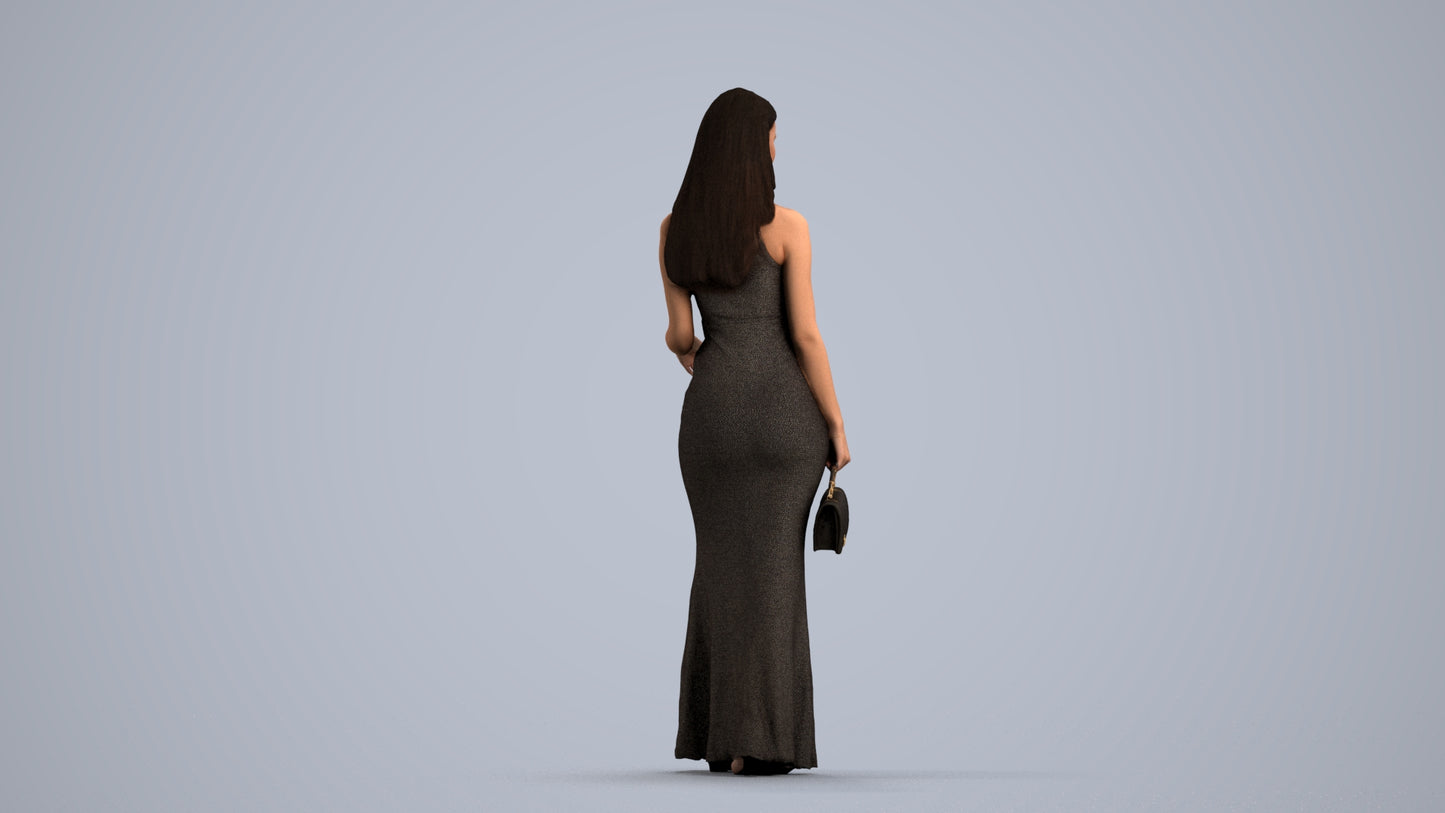 3D people model woman formal walking, scanned human for 3ds Max rendering, front view render