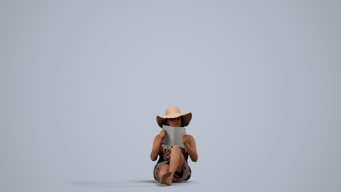 3D scanned woman pool, photorealistic archviz people for Enscape and SketchUp, side view render