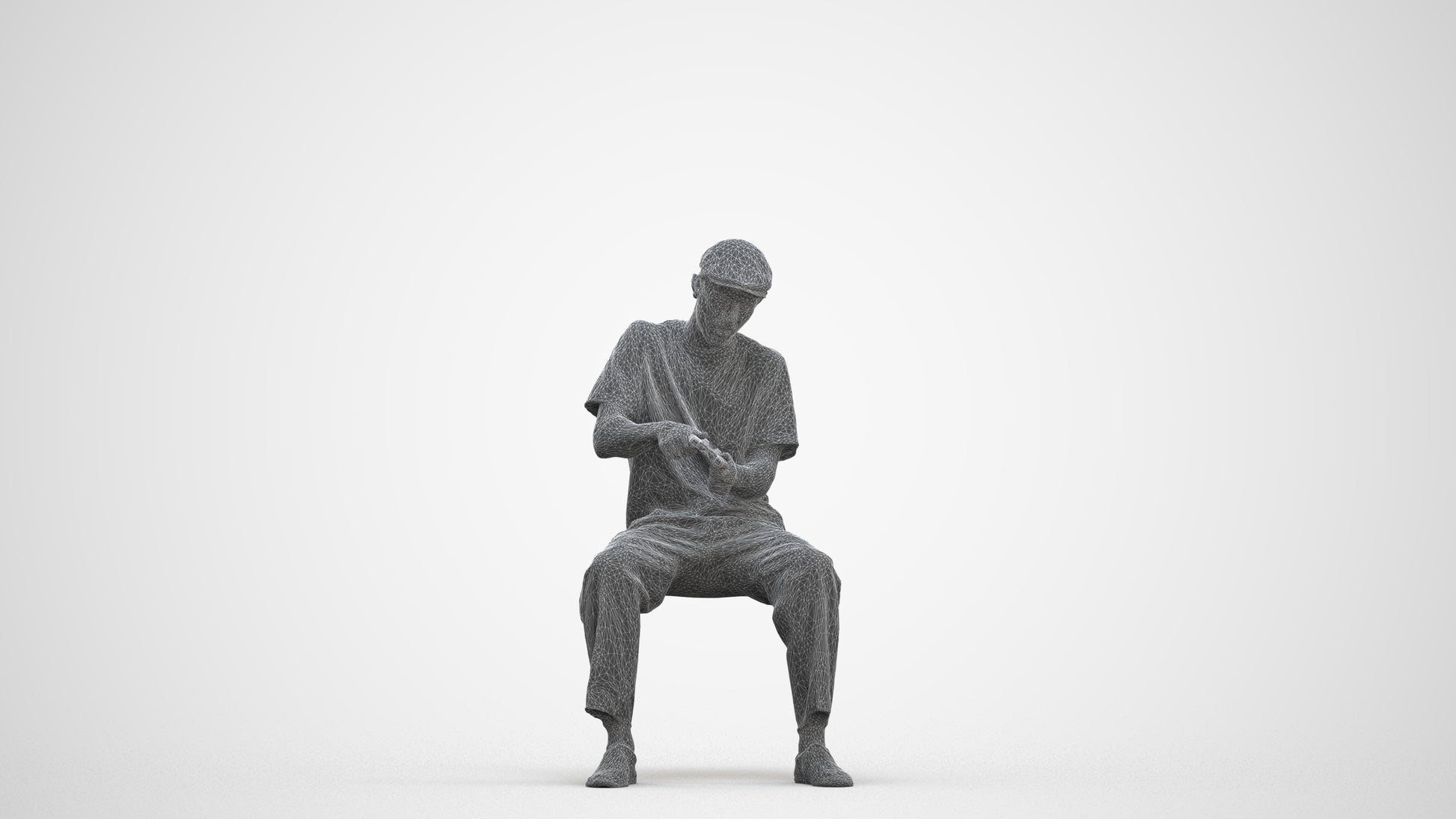 scanned 3D man casual sitting, photogrammetry people for Enscape and V-Ray, three-quarter front view render