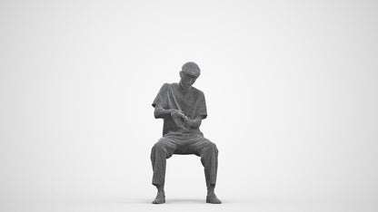 scanned 3D man casual sitting, photogrammetry people for Enscape and V-Ray, three-quarter front view render