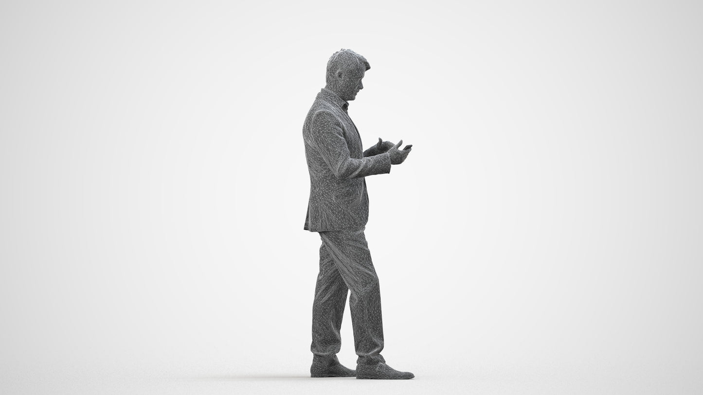 realistic 3D people man business, render-ready for V-Ray and Corona, FBX OBJ, wireframe side view