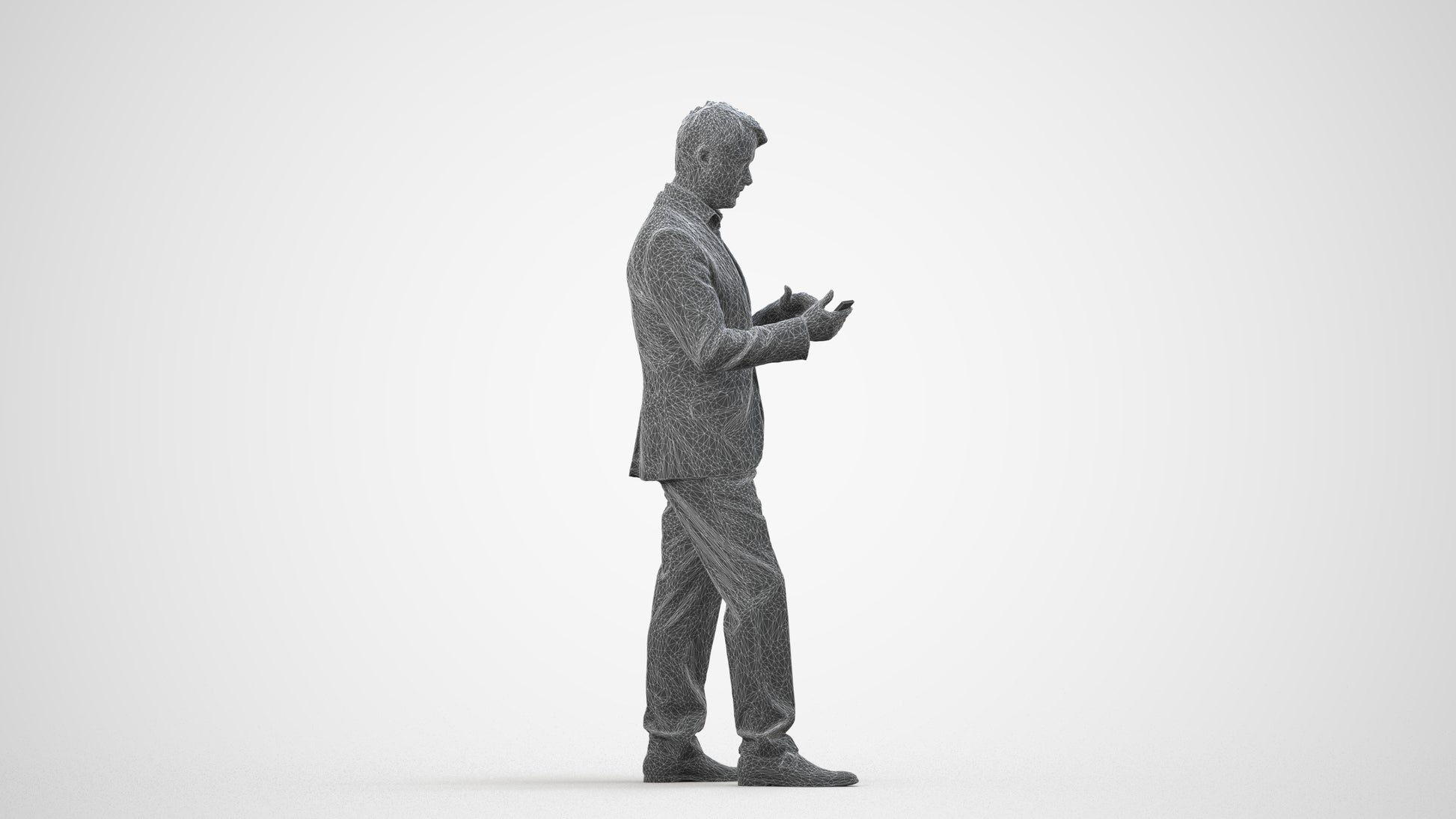 realistic 3D people man business, render-ready for V-Ray and Corona, FBX OBJ, wireframe side view