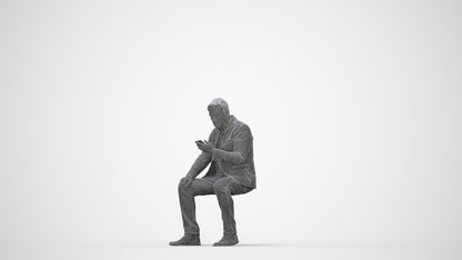 3D scanned man sitting business, photorealistic archviz people for Enscape and SketchUp, wireframe back view